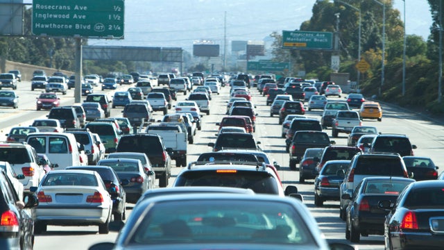 Cars in a traffic jam in Los Angeles, California 