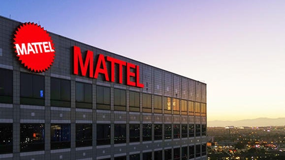 In this photo illustration, a Mattel Inc. logo seen 
